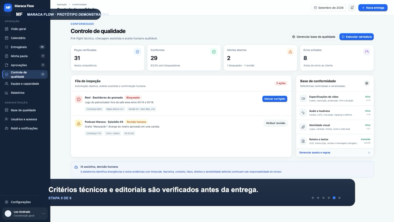 Tela demonstrativa do sistema Maraca Flow